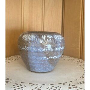 Handcrafted Stoneware Vase Lavender White Floral Design 3.25in Rustic Home